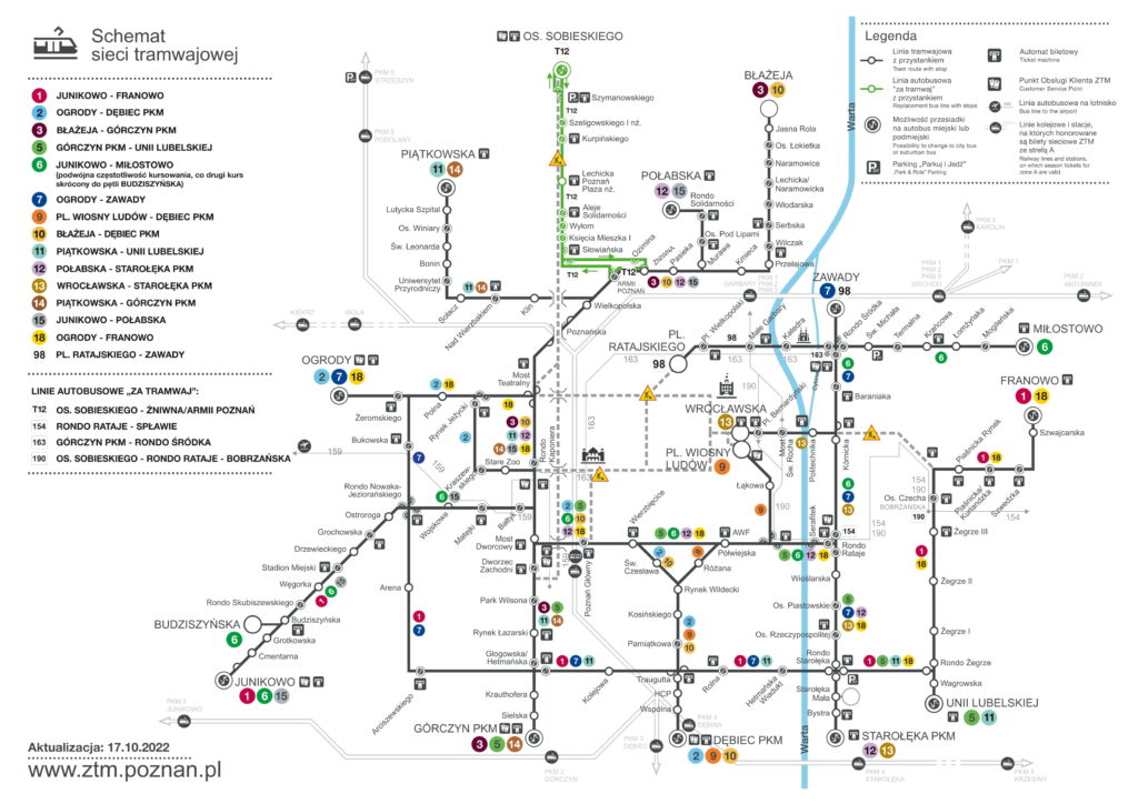 schemat linii tramwajowych od 17 października 2022 roku